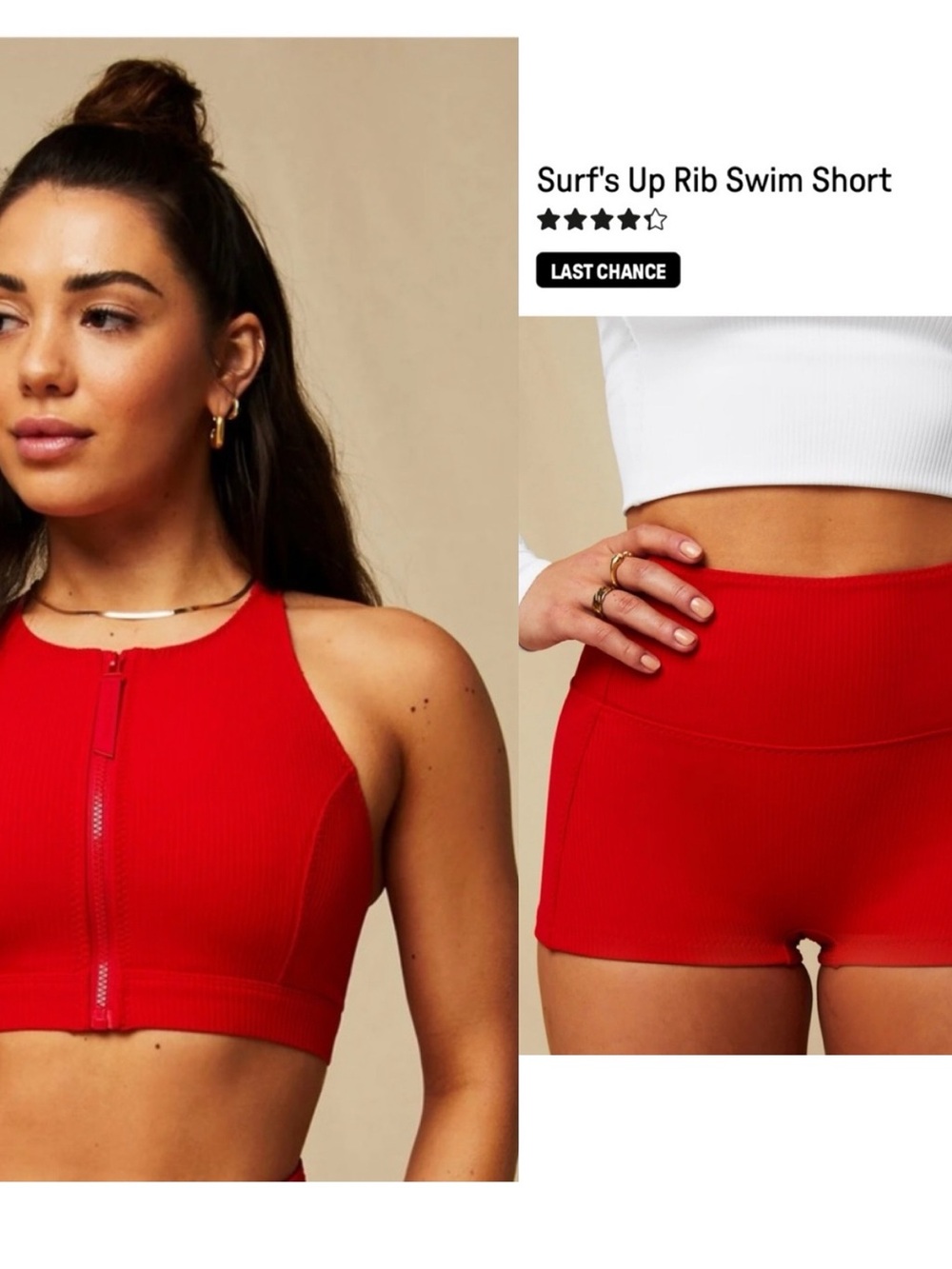 Fabletics High Tide Zip-Front Swim Top and High-Waisted Swim Short 1X
